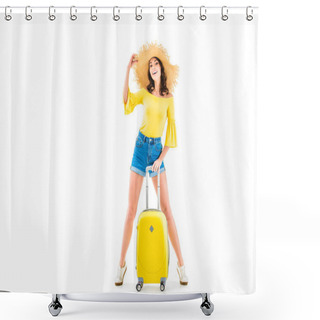 Personality  Young Woman Wih Luggage Shower Curtains