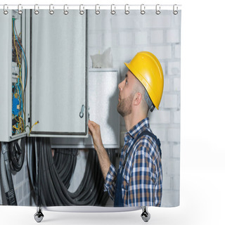 Personality  Electrician Checking Wires Of Power Line Maintenance Shower Curtains