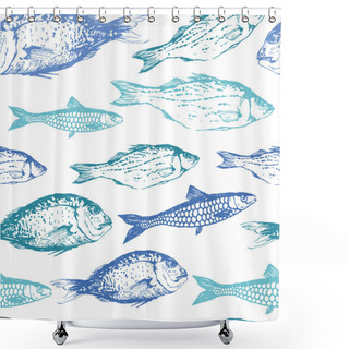 Personality  Background With Drawing Fish. Shower Curtains