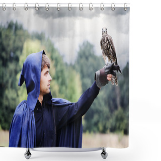 Personality  Man Holding A Falcon Shower Curtains