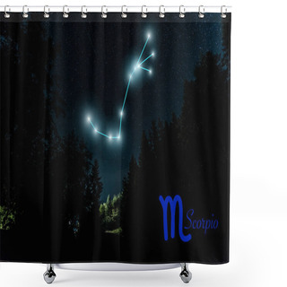 Personality  Dark Landscape With Night Starry Sky And Scorpio Constellation Shower Curtains