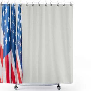 Personality  Red And Blue Flags Of America With Stars And Stripes Isolated On Grey, Banner Shower Curtains