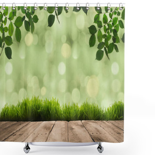 Personality  Green Leaves, Sward And Wooden Planks Shower Curtains