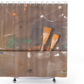 Personality  Close-up View Of Brown Apron With Brushes And Paint Spots Shower Curtains