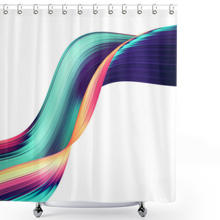 Personality  3D Render Abstract Background. Colorful 90s Style Twisted Shapes In Motion. Iridescent Digital Art For Poster, Banner Background, Design Element. Holographic Isolated Foil Ribbon On White Background. Shower Curtains