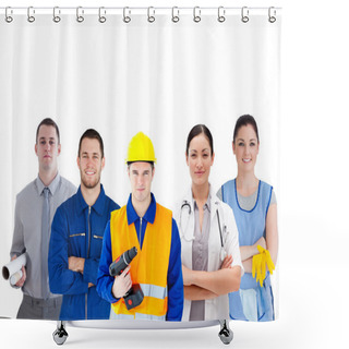 Personality  Group Of With Different Jobs Standing Arms Folded Shower Curtains