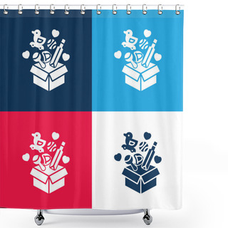 Personality  Box Blue And Red Four Color Minimal Icon Set Shower Curtains