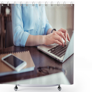 Personality  Businesswoman Using Laptop Shower Curtains