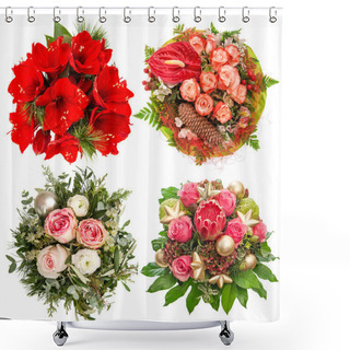 Personality  Flowers For Winter Holidays. Roses, Amaryllis, Protea Shower Curtains