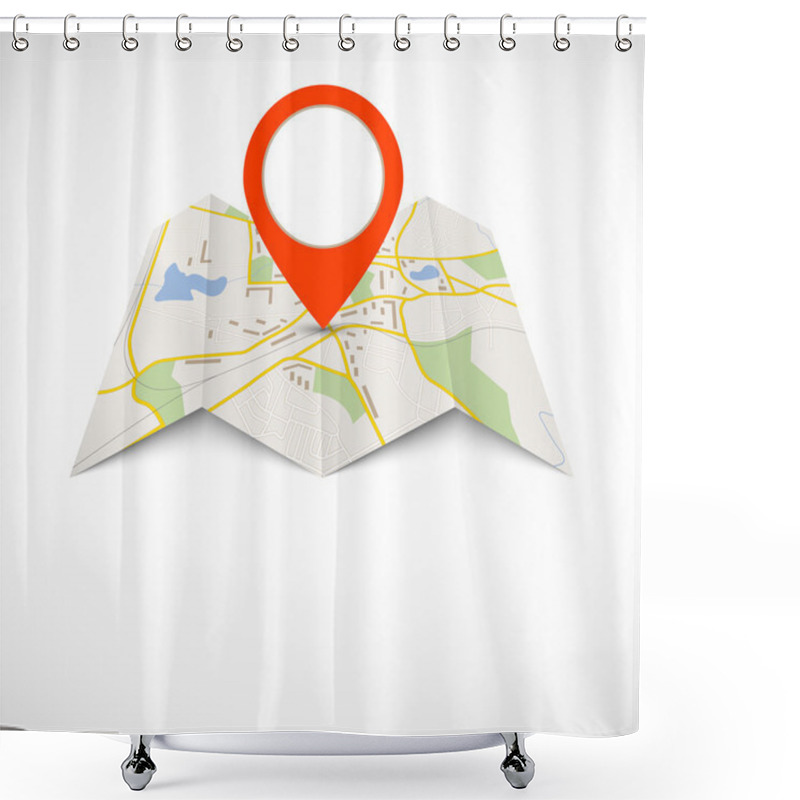 Personality  Navigation Map With Red Pin Shower Curtains