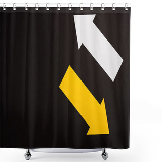 Personality  Top View Of Directional White And Yellow Arrows Isolated On Black  Shower Curtains