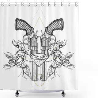Personality  Contour Image Of Two Revolvers Shower Curtains