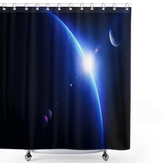 Personality  Earth Sunrise With Moon In Space Shower Curtains