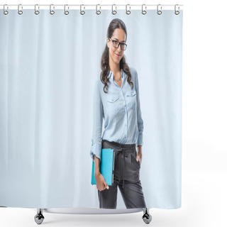 Personality  Businesswoman Holding Digital Tablet Shower Curtains
