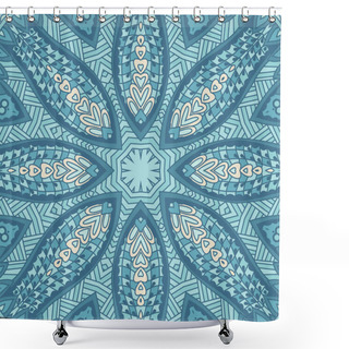 Personality  Blue Doodle Surface Design In Oriental Geometric Seamless Pattern Shower Curtains