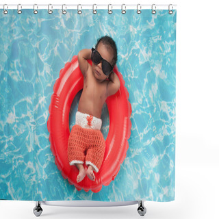 Personality  Newborn Baby Boy Floating On A Swim Ring Shower Curtains