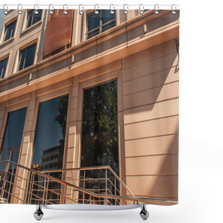 Personality  Railing Near Modern Facade Of Building In Istanbul, Turkey  Shower Curtains