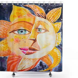 Personality  The Drawing Of The Sun And The Moon Is One. Shower Curtains