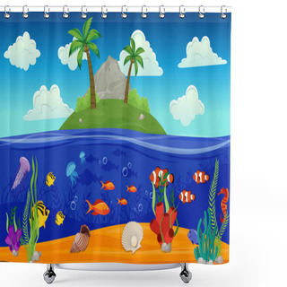 Personality  Underwater World Island Composition Shower Curtains
