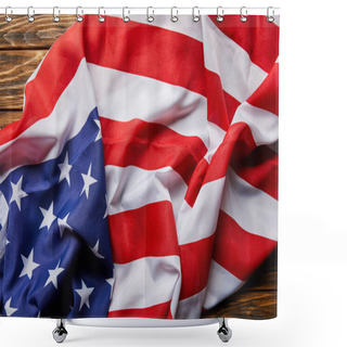 Personality  Top View Of Traditional American Flag On Wooden Surface Shower Curtains
