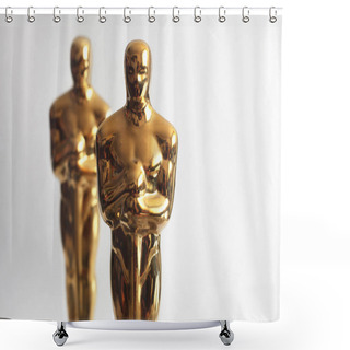 Personality  Golden Award Or Trophy On White Background. Success And Victory Concept. Shower Curtains