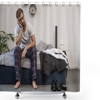 Personality  Sleepy Man Sitting On Bed Shower Curtains