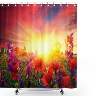 Personality  Field Of Flowering Poppies Shower Curtains