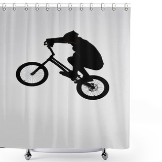 Personality  Silhouette Of Trial Cyclist Jumping On Bicycle On White Shower Curtains