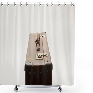 Personality  Vintage Leather Suitcase Isolated On Grey Shower Curtains