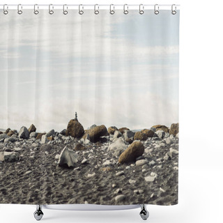 Personality  Beautiful Landscape With Rocks And Cloudy Sky In Iceland Shower Curtains