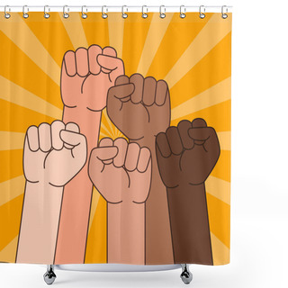 Personality  Multi Ethnic People With Raised Fist Illustration Shower Curtains