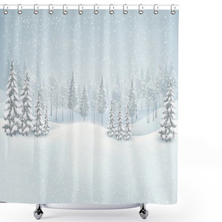 Personality  Christmas Winter Landscape Background. Vector. Shower Curtains