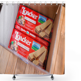 Personality  Loacker Products. Packing Italian Waffles In A Box Shower Curtains