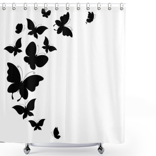 Personality  Background With A Border Of Butterflies Flying. Shower Curtains