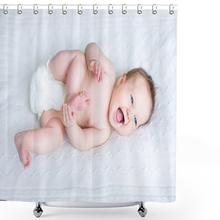 Personality  Laughing Baby Wearing A Diaper Playing With Her Feet Shower Curtains