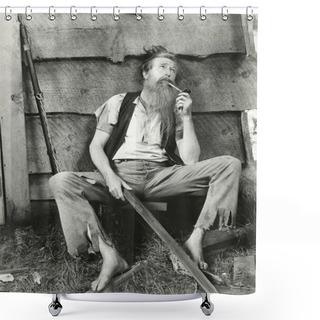 Personality  Hillbilly Smokes Clay Pipe Shower Curtains