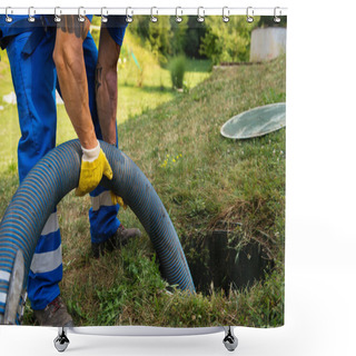 Personality  Emptying Household Septic Tank. Cleaning Sludge From Septic System. Shower Curtains