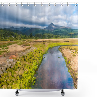 Personality  View Of The Goat Fell Mountain, Brodick, The Main Town On The Isle Of Arran In The Firth Of Clyde, Scotland. Shower Curtains