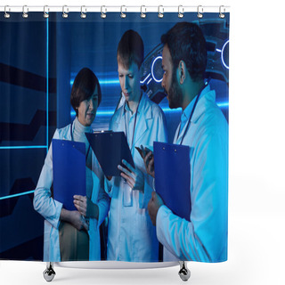 Personality  Venturing Ahead: Scientists Guide Trainee In Alien Life Research At Advanced Center Shower Curtains