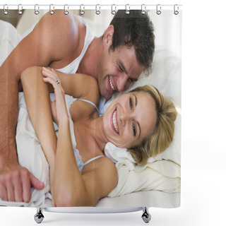 Personality  Man And Women Awake In Bed Laughing Shower Curtains