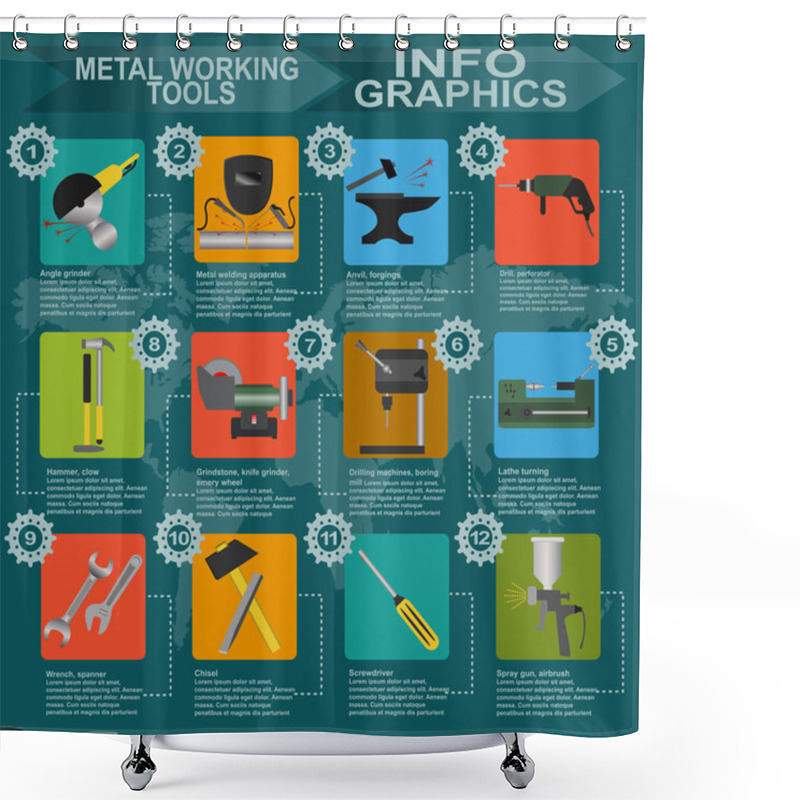 Personality  Set Of Metal Working Tools Infographics Shower Curtains