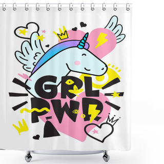 Personality  GRL PWR Short Quote. Girl Power Cute Hand Drawing Illustration Shower Curtains