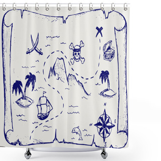 Personality  Map Of Treasure Island Shower Curtains