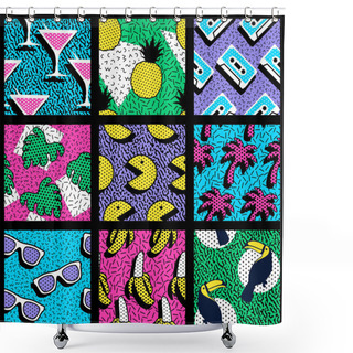 Personality  Set Of Vibrant 80's Patterns Shower Curtains