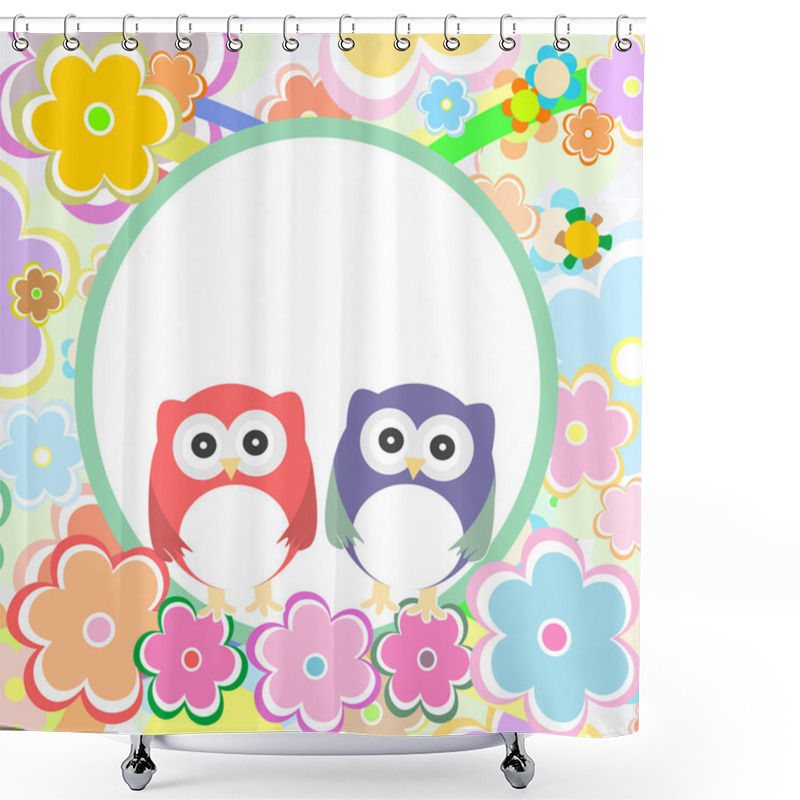 Personality  Funny Colored Cute Owl With Flowers. Baby Boy Invitation Card Shower Curtains