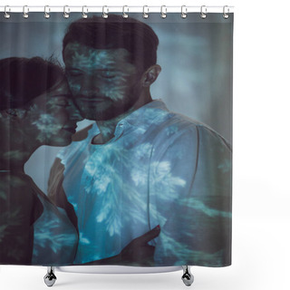 Personality  Two People In Love Hugging While Standing On Dark Place Shower Curtains