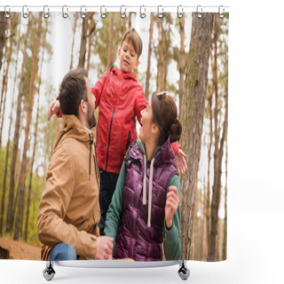 Personality  Happy Family In Autumn Forest Shower Curtains
