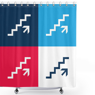 Personality  Ascending Stairs Signal Blue And Red Four Color Minimal Icon Set Shower Curtains