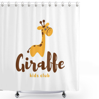 Personality  Vector Giraffe Logo Template. Baby Animal. Zoo, Park, Reserve, Pet Shop, Kids Cosmetic, Kid Toys Store. Vector Illustration Shower Curtains