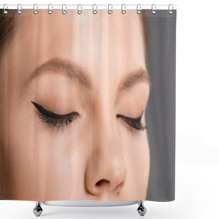 Personality  Partial View Of Woman With Black Eyeliner On Eyelids Shower Curtains